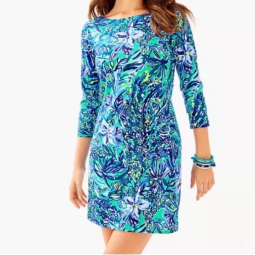 LILLY PULITZER Hollee 3/4 Sleeve T-Shirt Dress SNEAK A BEAK Bennet Blue Size L